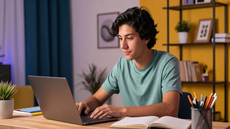 Estudiante mexicano en estudio moderno y vibrante