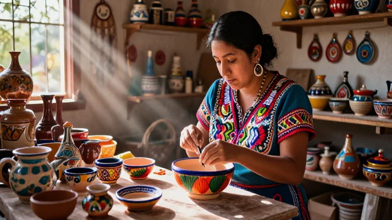 Alfarero artesanal crea cerámica tradicional colorida