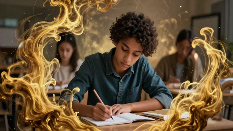 Estudiante creativo e intenso con tinta dorada