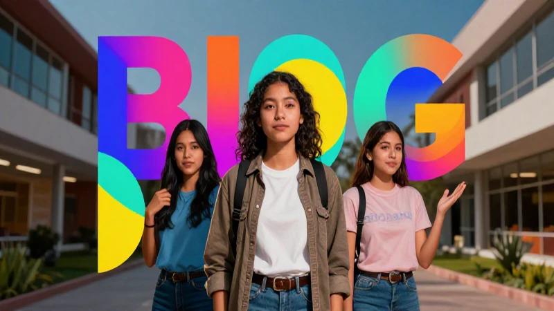 Estudiante creativo en campus moderno con diseño vibrante