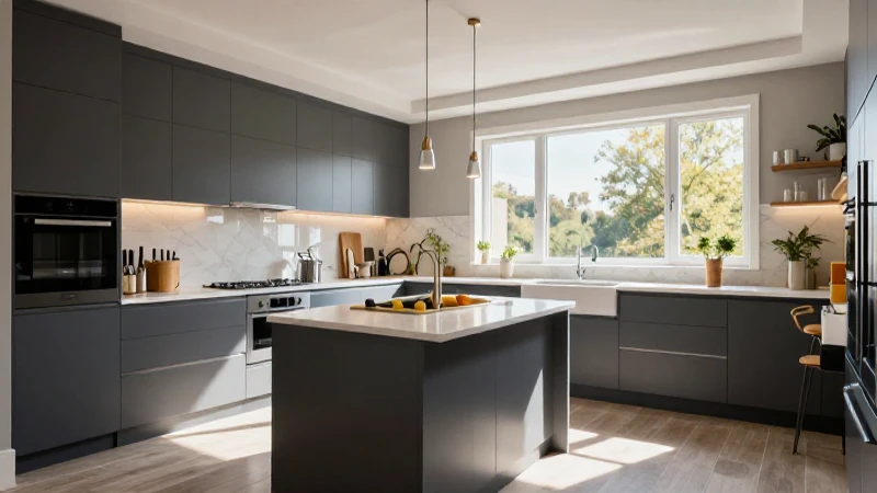 Cocina moderna elegante con luz brillante
