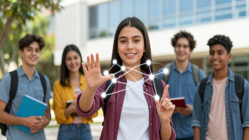 Estudiante mexicano conecta en campus vibrante