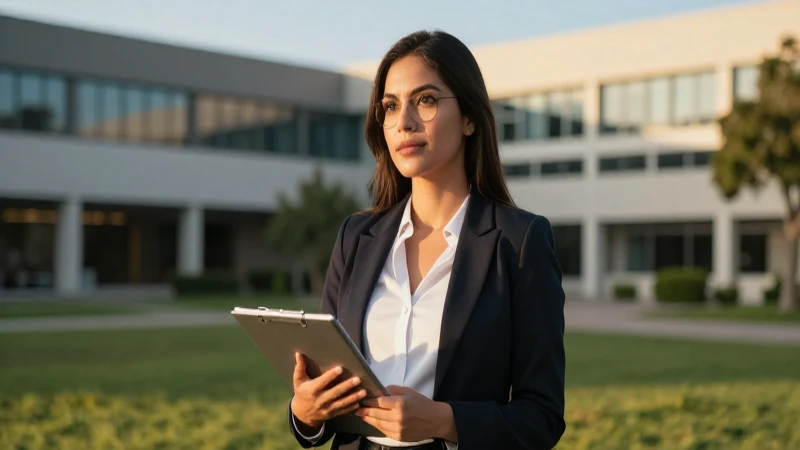 Joven mexicana profesional estudiando en campus moderno