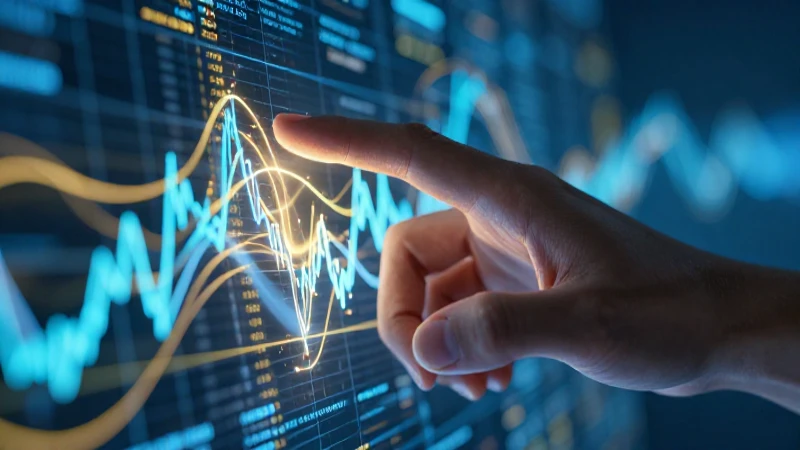 Mano digital acercándose a datos luminosos