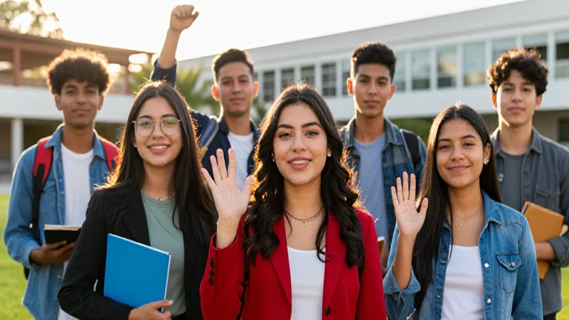 Estudiantes mexicanos celebrando su éxito académico en un campus moderno
