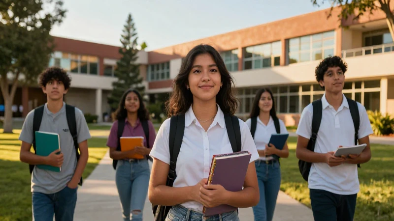 Estudiante mexicano exitoso en campus moderno