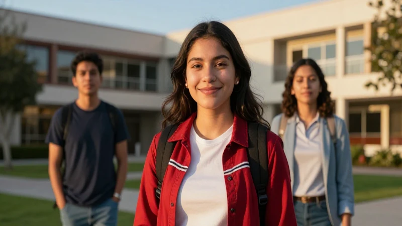 Estudiante mexicano sonriente en campus moderno