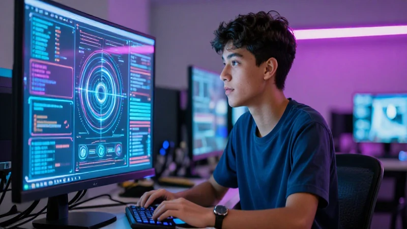 Joven estudiante mexicano en campus tecnológico vibrante