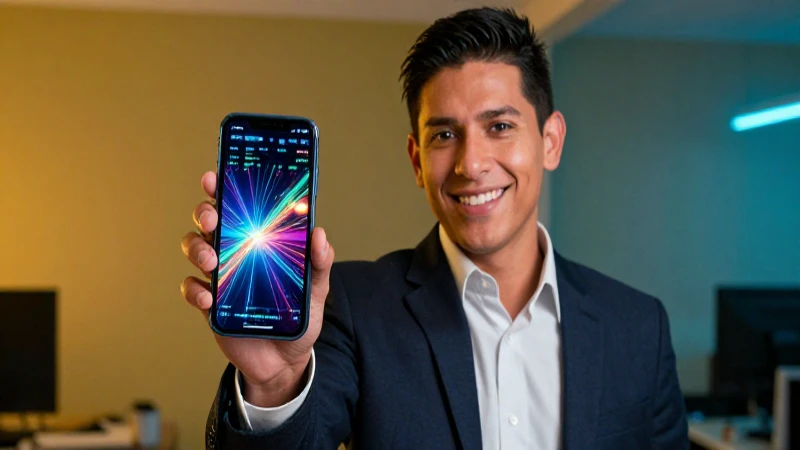 Joven profesional mexicano con datos financieros abstractos