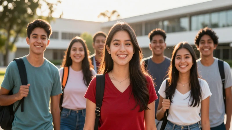 Estudiantes mexicanos vibrantes sonriendo en campus