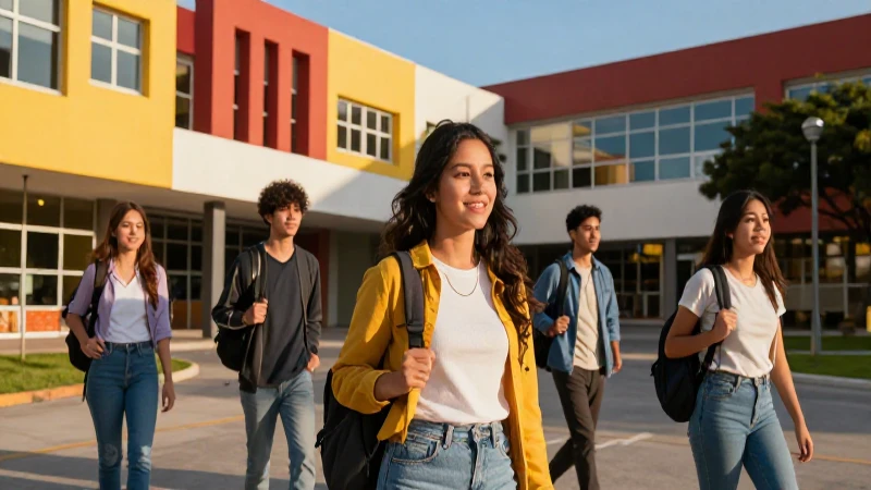 Estudiantes mexicanos en un campus moderno