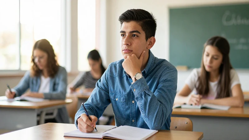 Joven mexicano estudia en clase moderna iluminada