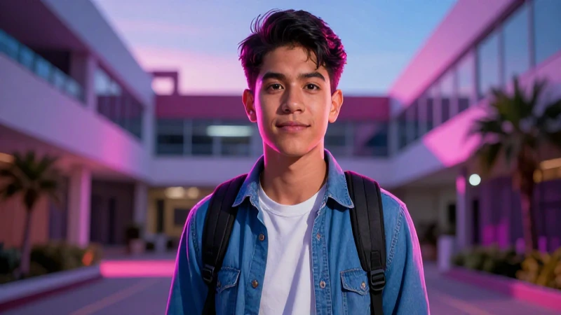 Joven mexicano brillante en un campus moderno