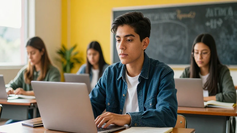 Estudiante mexicano exitoso en aula universitaria