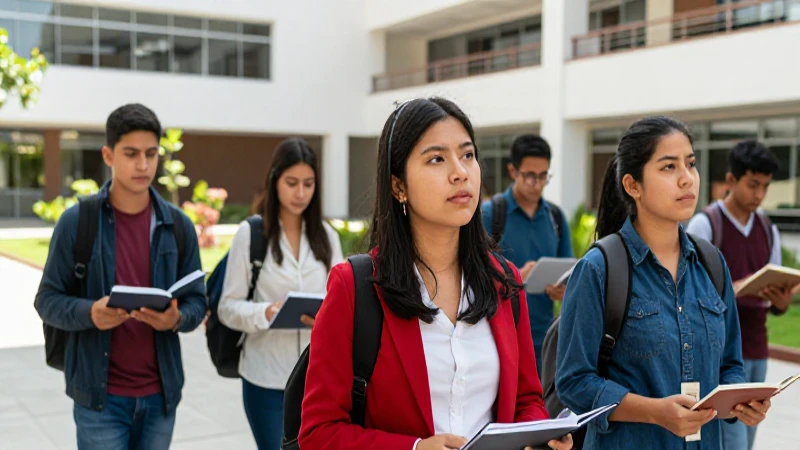 Estudiantes mexicanos exitosos en campus universitario moderno