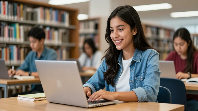 Estudiante aprende digitalmente en la universidad