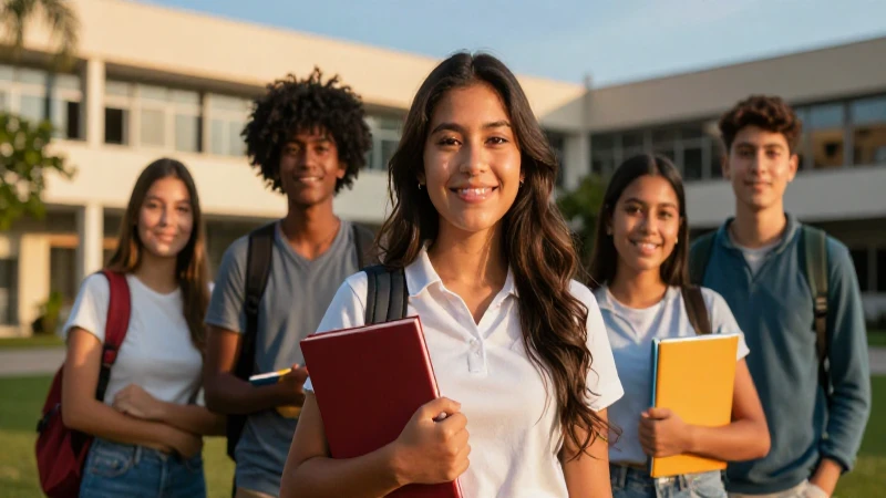 Estudiantes mexicanos en campus con estilo cinemático
