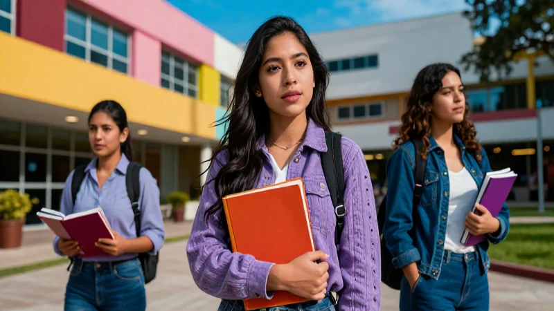 Estudiantes mexicanos vibrantes en campus moderno