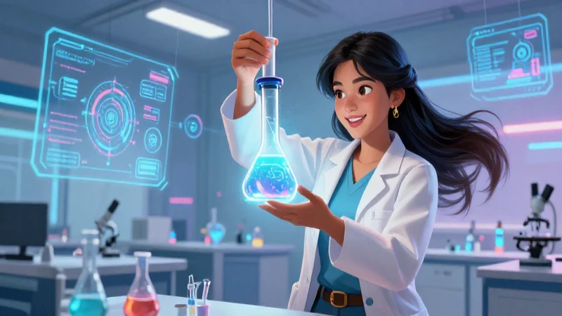 Científica mexicana sonriente con aparato brillante