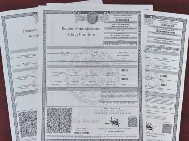 El formato actual del acta de nacimiento en español