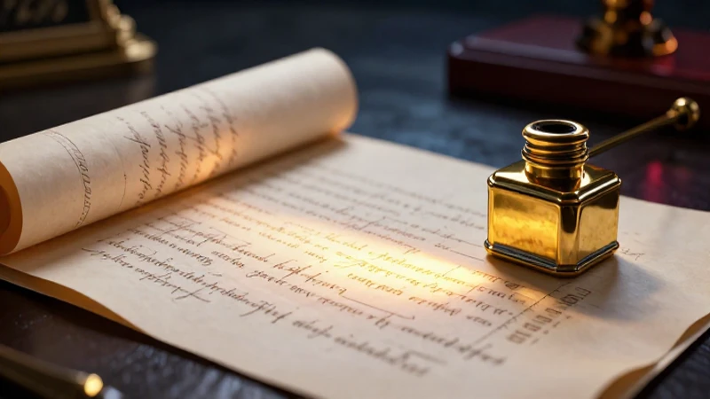 Documento legal antiguo con iluminación dramática