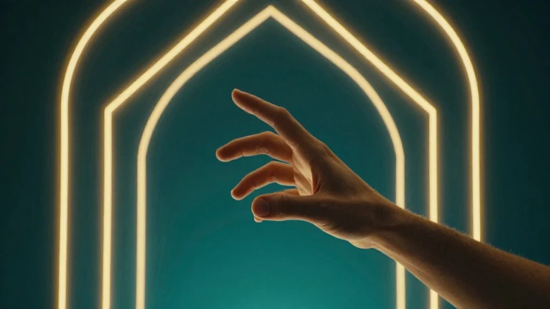 Manos atraviesan arco brillante en estilo cinematográfico