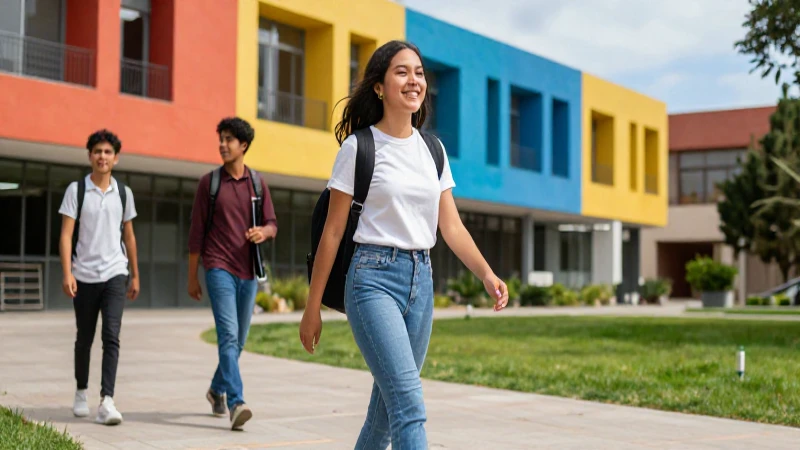 Estudiante mexicana feliz en campus moderno