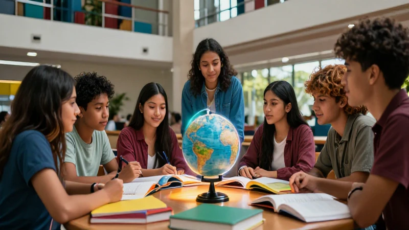 Estudiantes mexicanos colaboran en campus universitario vibrante