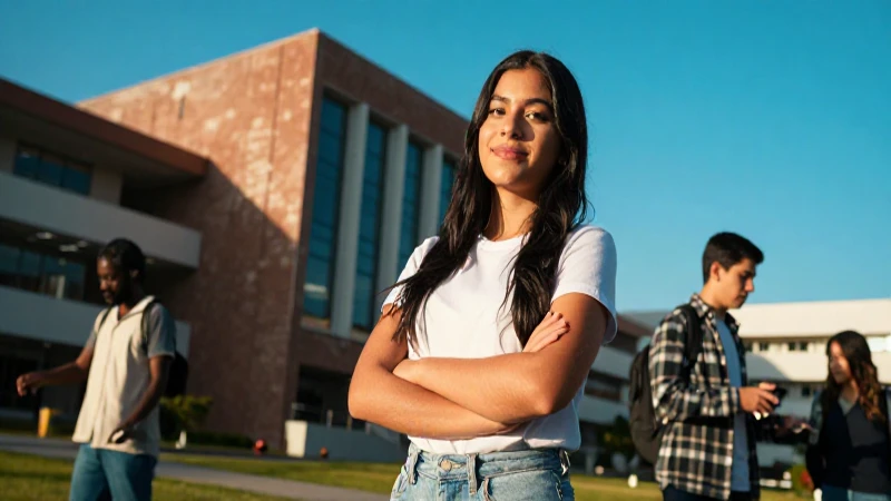 Estudiante mexicano moderno en campus universitario vibrante