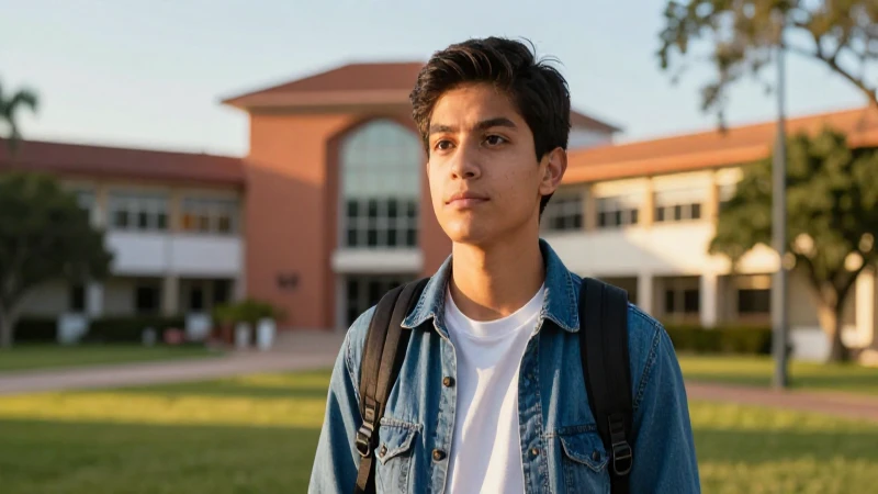 Estudiante mexicano decidido en campus vibrante