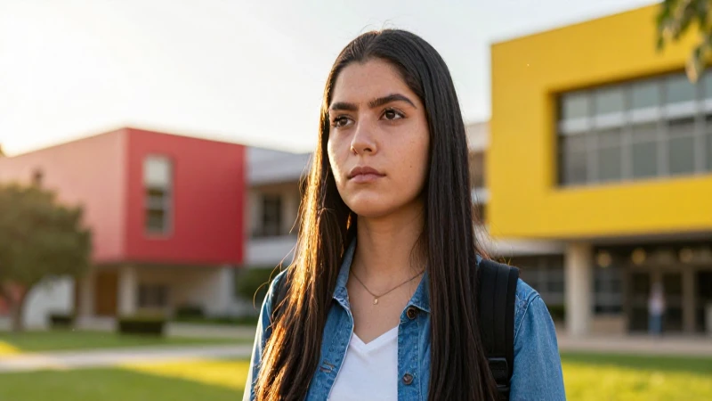 Estudiante mexicano determinado en campus moderno