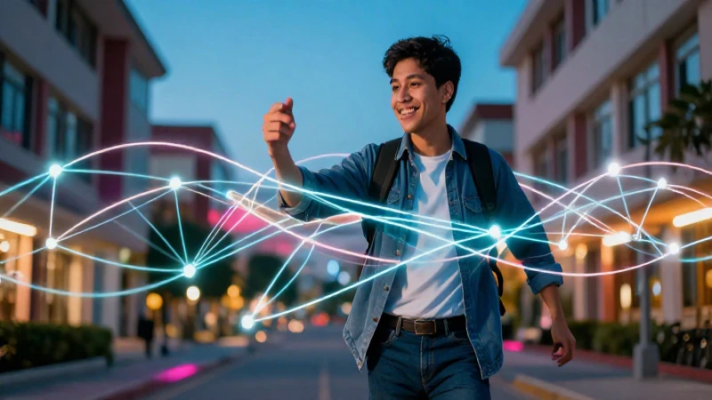 Estudiante mexicano con red digital vibrante y moderna