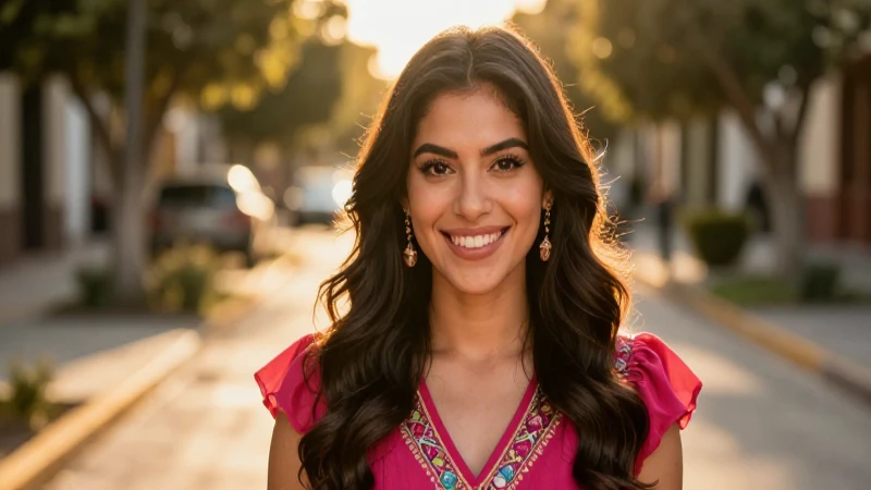 Joven mexicana sonríe con éxito y luz
