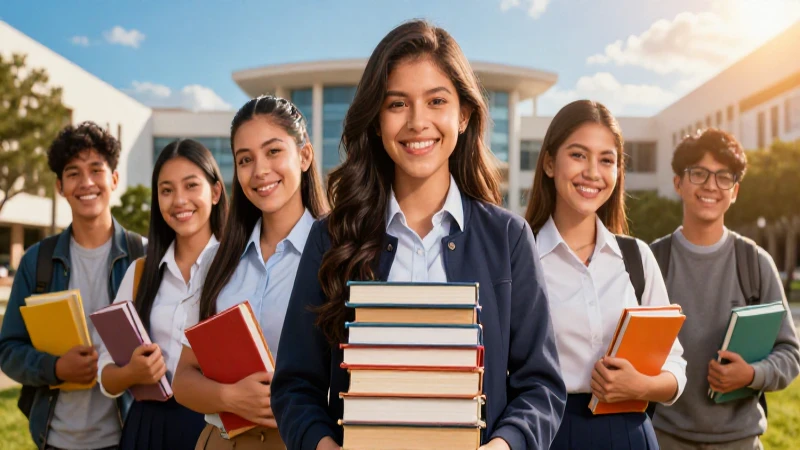 Estudiante mexicano feliz en campus vibrante