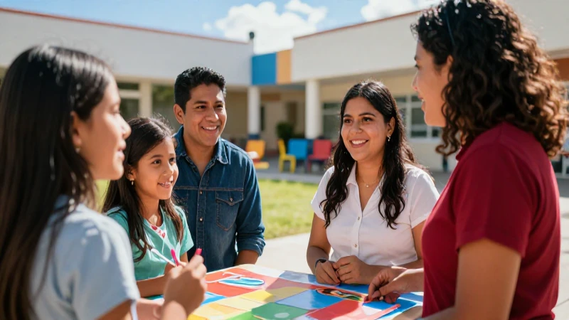 Padres mexicanos en feria educativa escolar