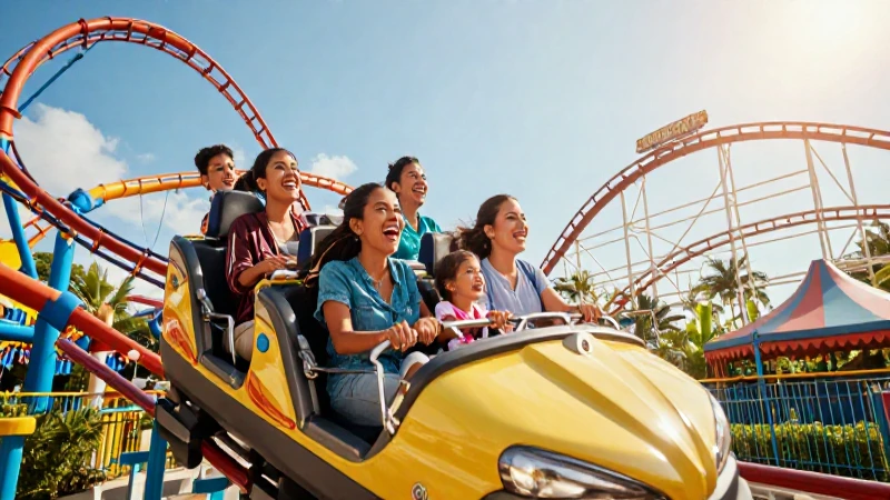 Familia mexicana feliz en vibrante parque temático