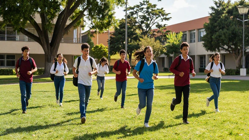 Jóvenes mexicanos dinámicos en campus verde