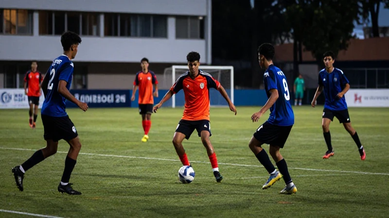 Jóvenes universitarios mexicanos juegan fútbol en un campo vibrante