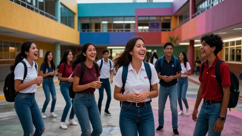 Estudiantes mexicanos riendo con gran energía
