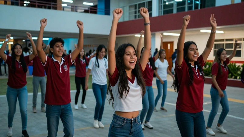 Estudiantes mexicanos vibrantes en campus moderno