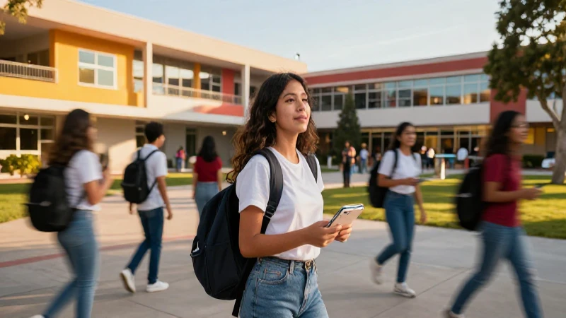 Estudiantes mexicanos dinámicos en atardecer vibrante