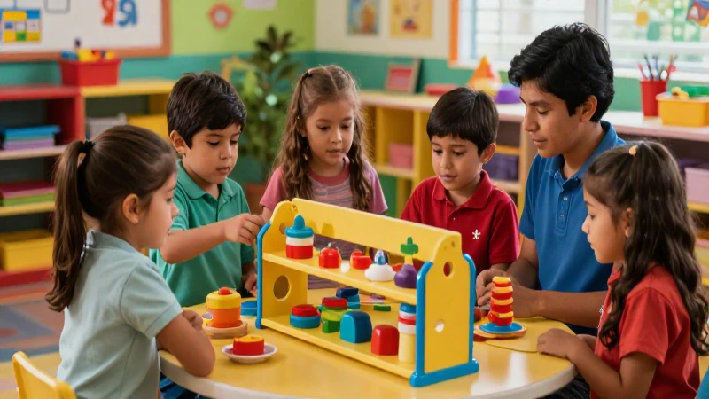 Niños mexicanos aprendiendo en tienda de juguetes