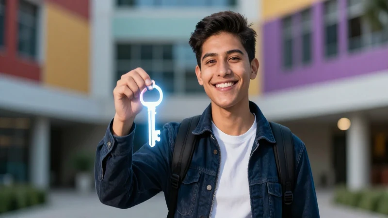 Estudiante mexicano con llave digital luminosa
