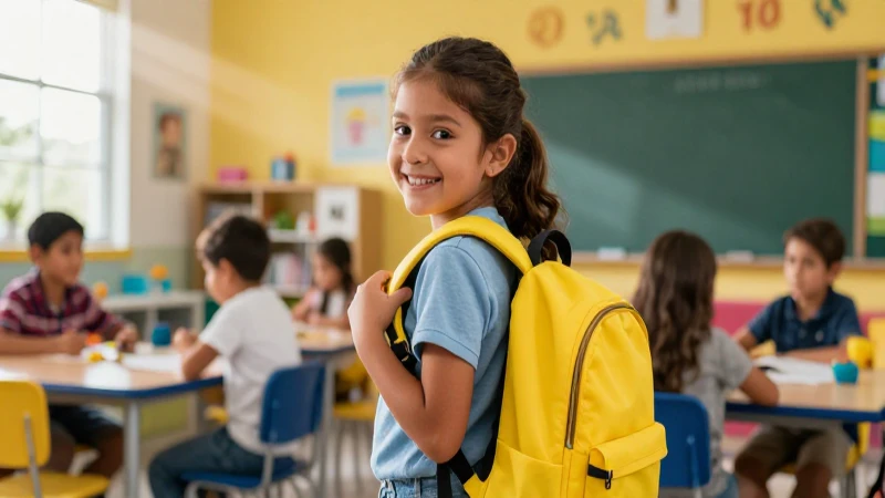 Niño mexicano feliz en aula vibrante y luminosa