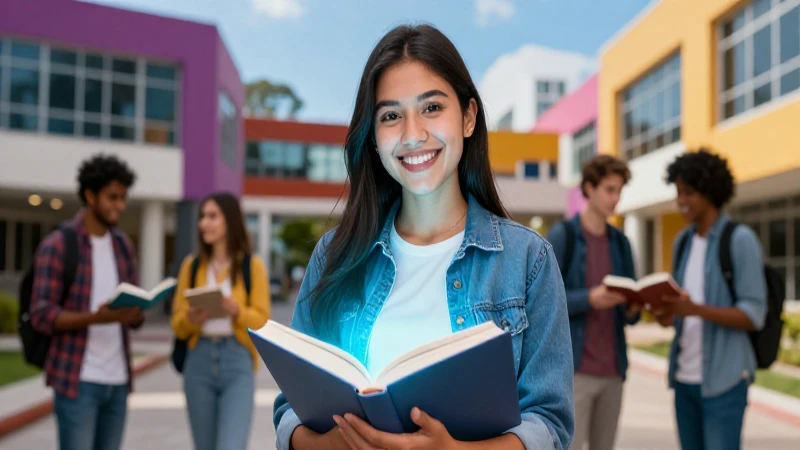 Estudiante mexicano sonriente en campus moderno