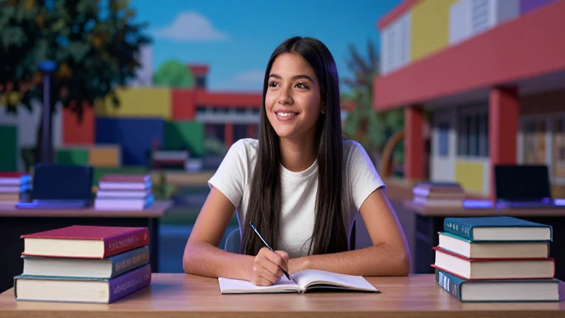 Joven estudiante mexicana soñadora en su campus