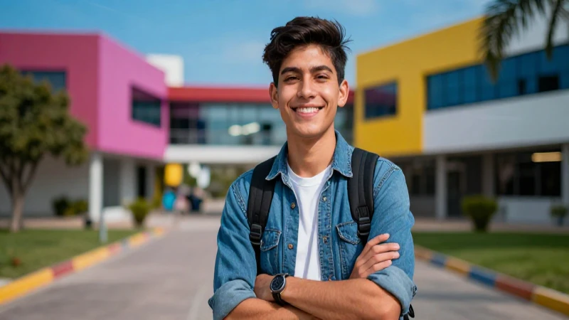 Estudiante sonriente representa la oportunidad financiera