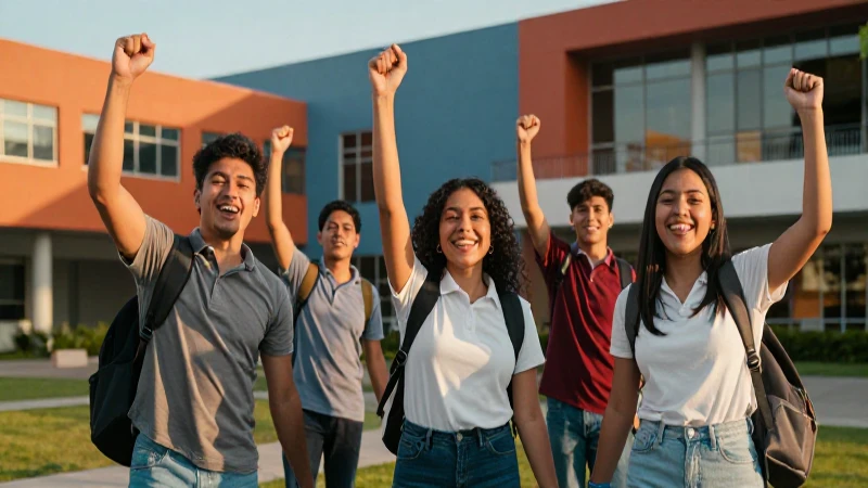 Éxito estudiantil en campus universitario vibrante