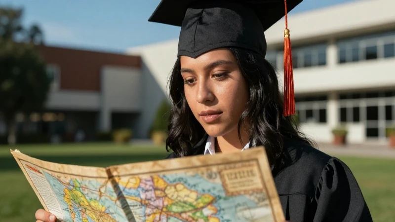 Joven mexicano estudia geografía en campus moderno