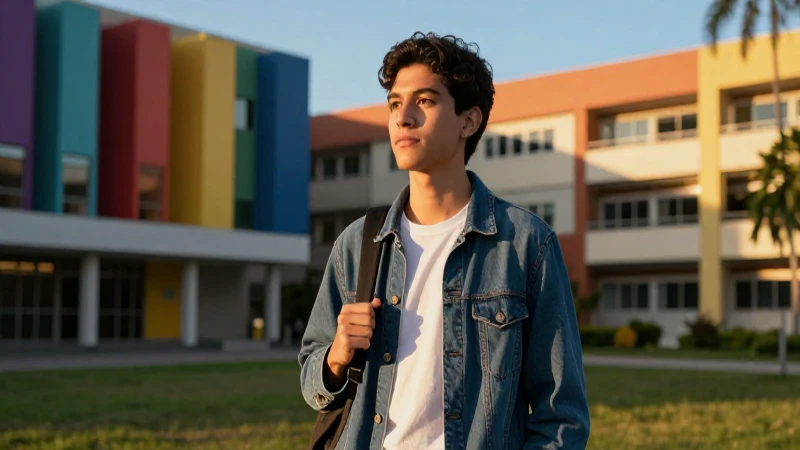 Joven mexicana ambiciosa en un campus vibrante
